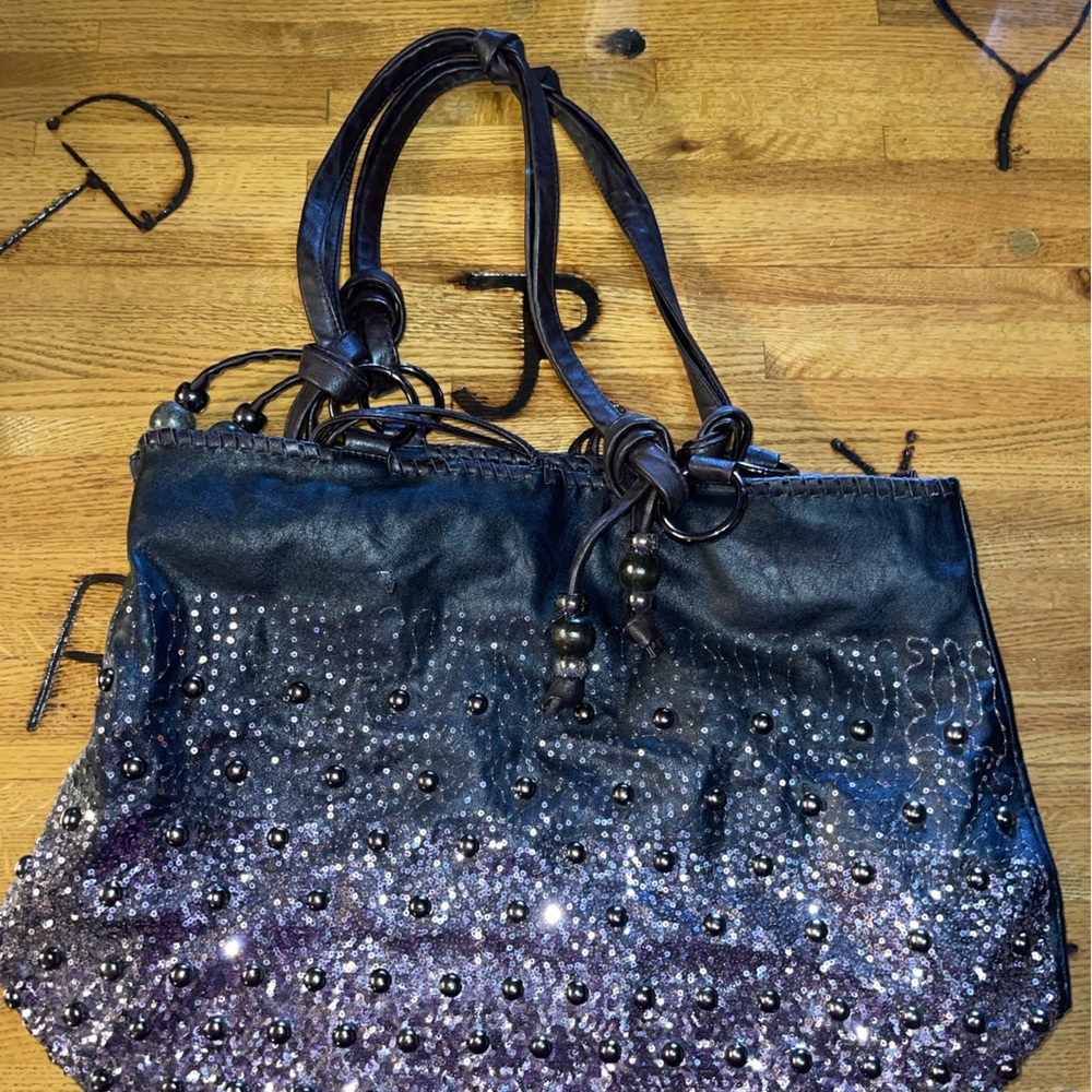 Elegant Black and Silver Beaded Women's Bag